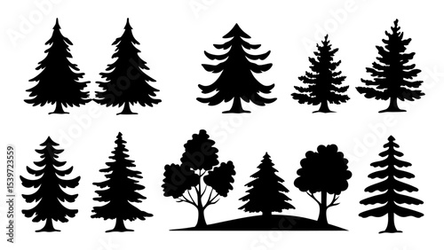 A set of minimalist pine trees silhouette vector