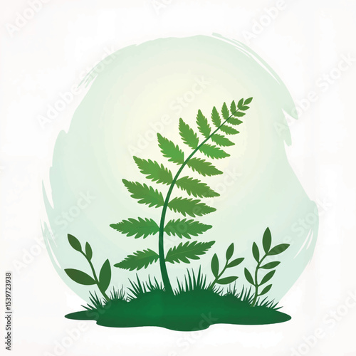 Curled fern illustration in a forest, nature symbolism