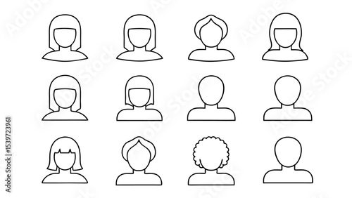 set of man and woman face drawn in black line art