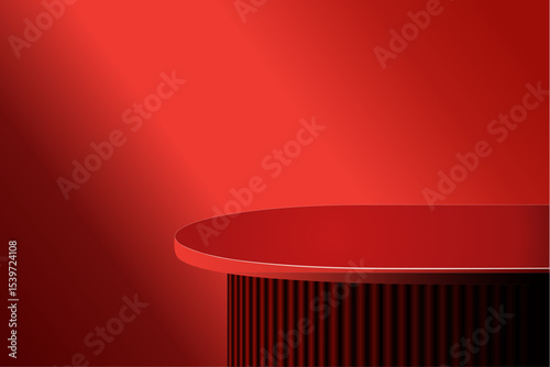 The corner of the red table with light shining down, Blank red product studio background, stage, podium for presentation vector illustration design for display cosmetic or beauty product.