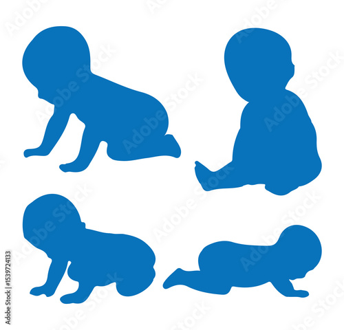 Baby silhouette collection. newborn baby silhouettes set. Baby, toddler, newborn, small kids silhouettes set. Vector illustration