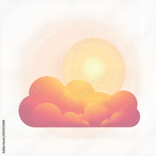Soft clouds at sunset with radiant sun, peaceful illustration