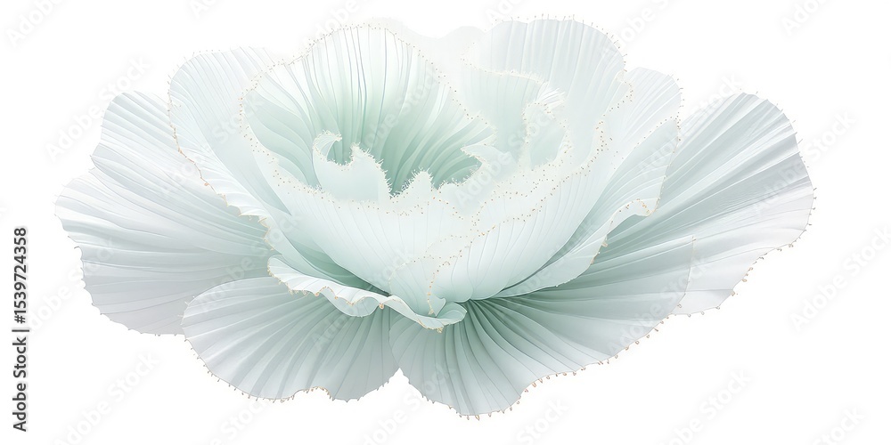 Fototapeta premium Elegant pale blue textured petals with gold edges, folded into a captivating floral form on a bright white setting