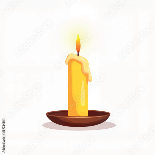 Melting candle in holder glowing softly, warmth and tranquility