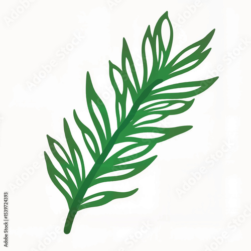 Close-up illustration of green pine needle on white background, nature beauty