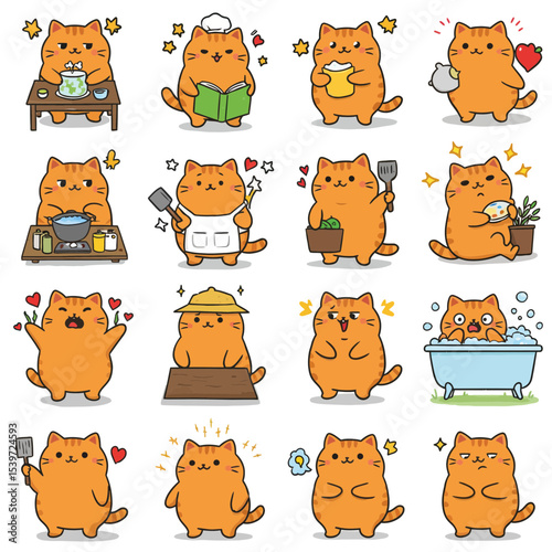 cute fat chubby orange cat sticker pack