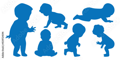 Baby silhouette collection. newborn baby silhouettes set. Baby, toddler, newborn, small kids silhouettes set. Vector illustration