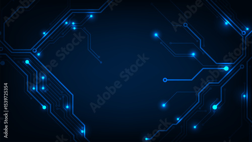 Technology circuit board blue innovation concept on dark background