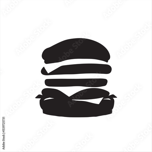 Timeless and elegant long exposure photography of a classic black and white vector style burger silhouette against a stark white background.  