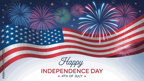 Happy independence day fourth of july celebration with american flag and fireworks background image