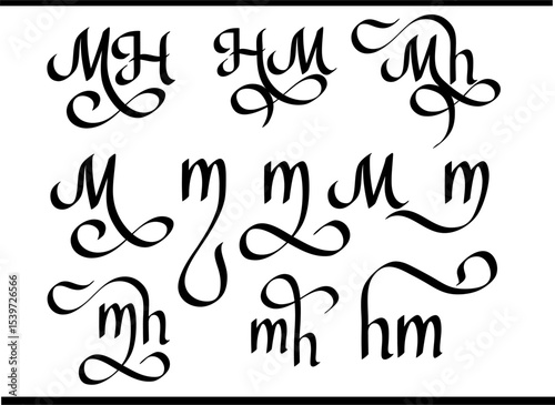 MH Calligraphy Logo – Elegant Interlocked M and H Letter Monogram Design