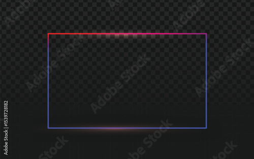 A sleek rectangular frame with a vibrant gradient glow transitioning from red to purple neon, casting subtle light onto a dark, transparent background. The design is modern and edgy.