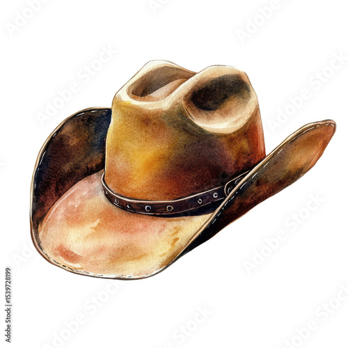 A watercolor cowboy hat on transparent background.