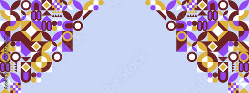 Abstract Geometric Collage with Vivid Colors and Symmetrical Patterns on Blue Background