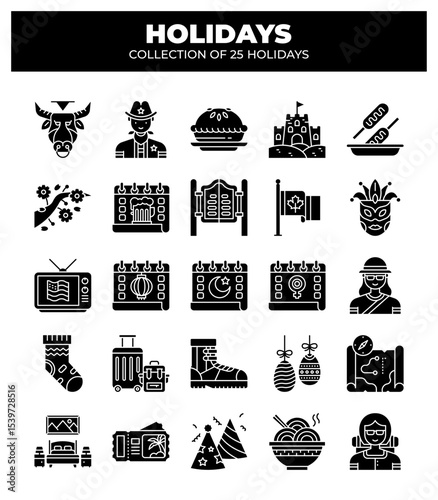 Holidays. A Collection of 25 Diverse Holiday Icons