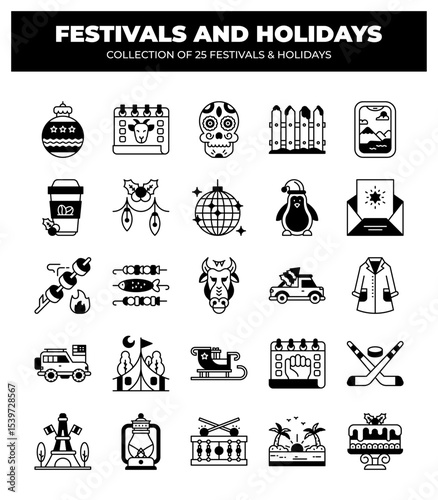 Collection of 25 Festivals and Holidays. Icon Set