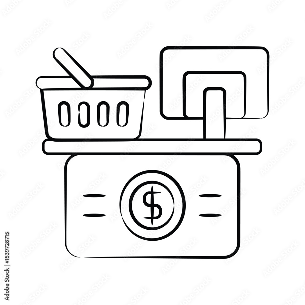 Obraz premium A well crafted hand drawn style icon of checkout counter