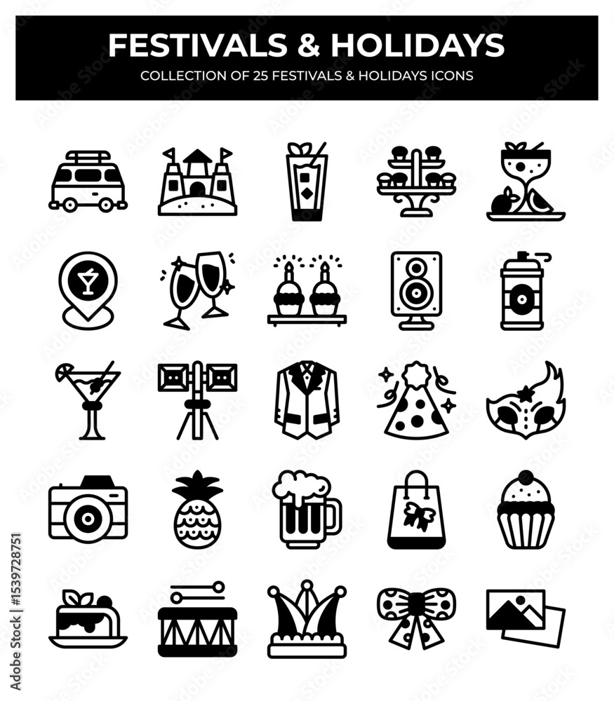 Naklejka premium Festivals & Holidays. Collection of 25 Unique Icons