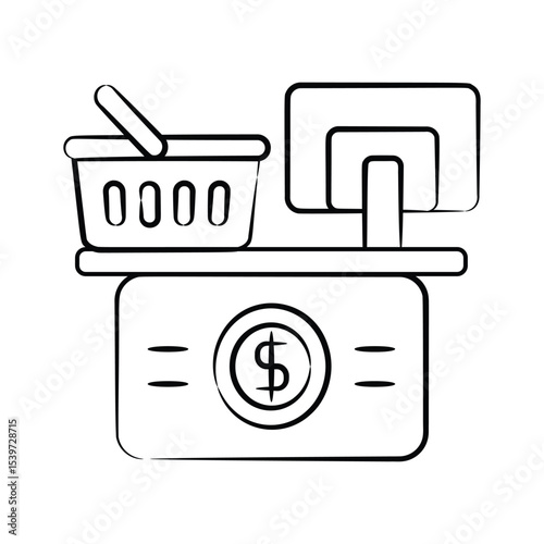 A well crafted hand drawn style icon of checkout counter