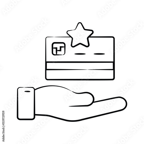 Get this captivating drawing style icon showing hand offering a loyalty card