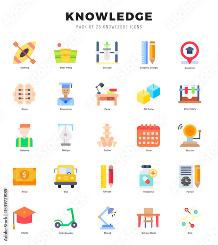 Knowledge Flat icons collection. 25 icon set in a Flat design.