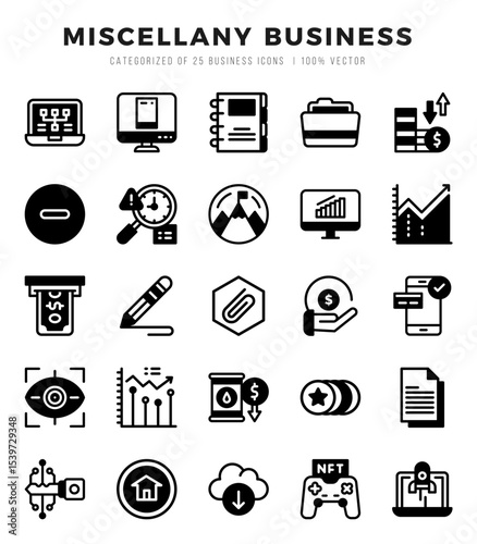 Set of Miscellany Business Icons. Simple Lineal Filled art style icons pack.