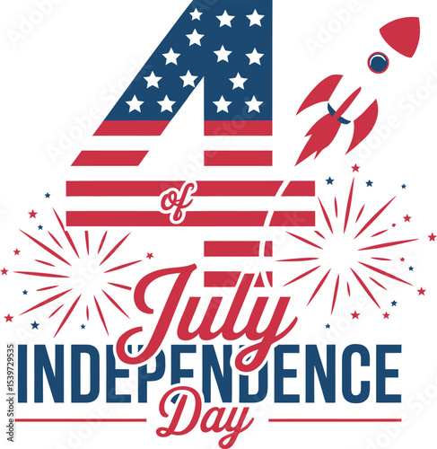 Celebrate th of july independence day with patriotic american flag rocket and fireworks design