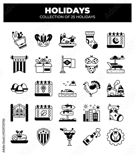 Holidays. Collection of 25 Holiday Icons