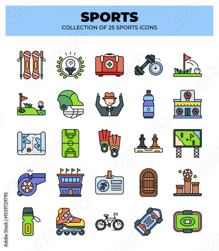 Collection of 25 Sports Icons. A Vibrant Guide to Various Games and Activities