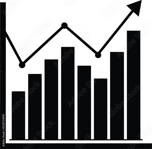 Rising Bar Graph with Trending Silhouette Upward Arrow Demonstrating Business Growth