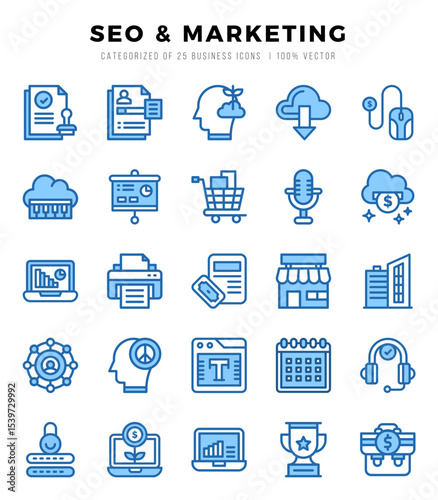 SEO & Marketing elements. Two Color web icon set. Simple vector illustration.