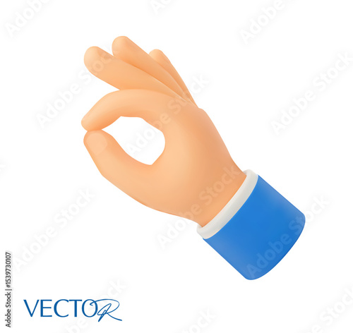 3d okay hand gesture in minimal style. Okay sign icon in 3d vector. Vector illustration