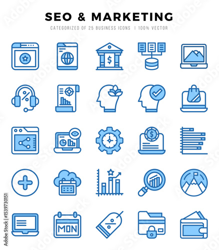 SEO & Marketing icons set for website and mobile site and apps.