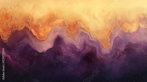 Abstract art gold and purple swirling paint texture background