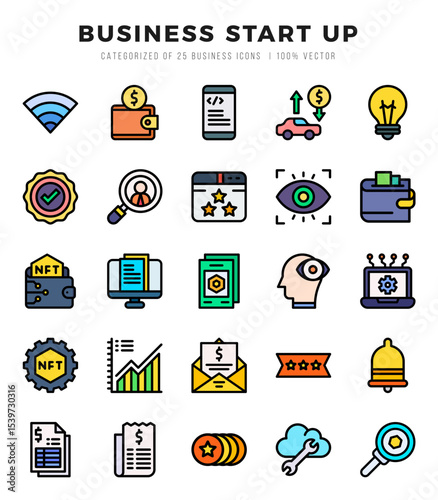 Set of Business Start Up Icons Lineal Color icons collection.
