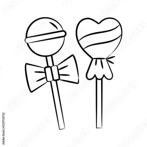 Hand drawn icon showing lollipops with ribbon bow