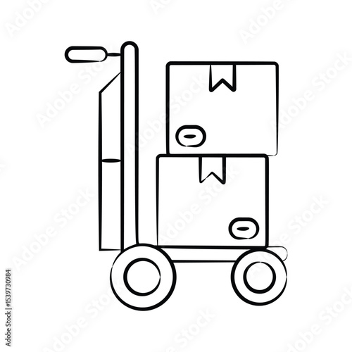 A customizable icon of warehouse cart designed in doodle style