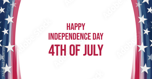 Vector template for USA Independence Day featuring vertical red, white, and blue curtain-style banners with stars. Clean and modern layout perfect for 4th of July event promotions, social media posts,