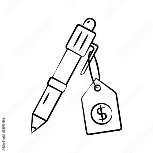 Ready to use hand drawn icon showing pen price tag
