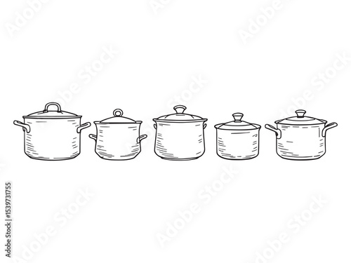 Clean line art style depiction of a traditional kitchen stockpot