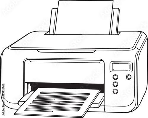 High-Resolution Printer Illustration  Detailed Line Drawing of a Modern Inkjet Printer