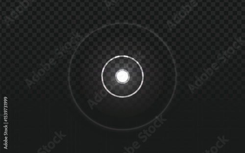 A subtle white glowing circle emanating light waves from a central point, set against a dark, transparent checkered background, creating a futuristic and clean design.