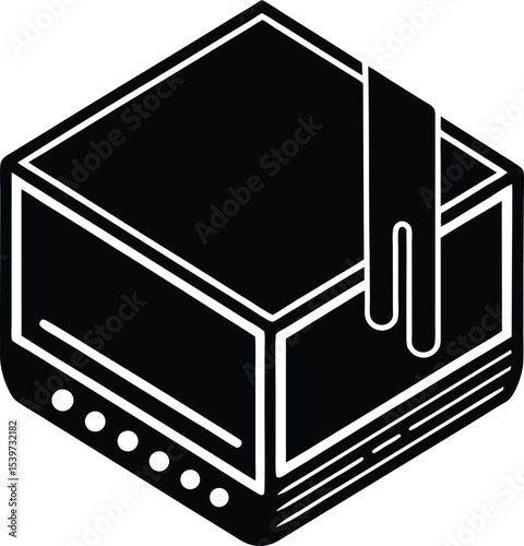 Isometric black box with a Silhouette dripping element giving a 3D effect