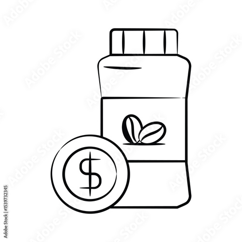 Ready to use drawing style icon showing coffee price concept