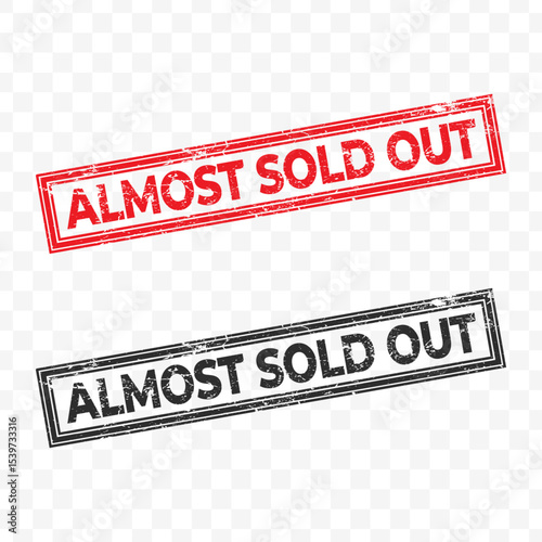 Vector illustration of Almost Sold Out red and black grunge stamp, isolated on transparent background.