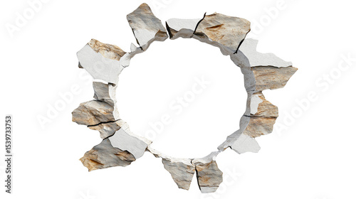 Stone circle frame with cracked texture ideal for design projects and presentations on white and transparent Background