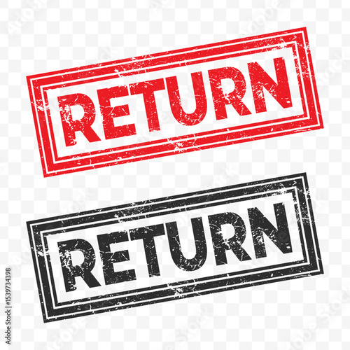Vector illustration of Return red and black grunge stamp, isolated on transparent background.