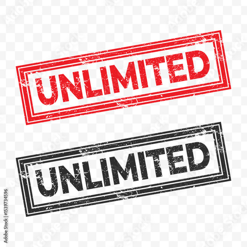 Vector illustration of Unlimited red and black grunge stamp, isolated on transparent background.