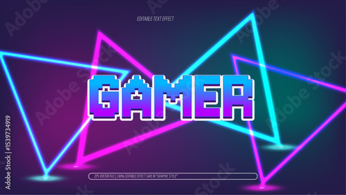 Gamer Text with Neon Light Background in Retro Style