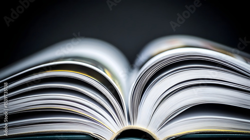 Close-up image of open magazine with glossy pages